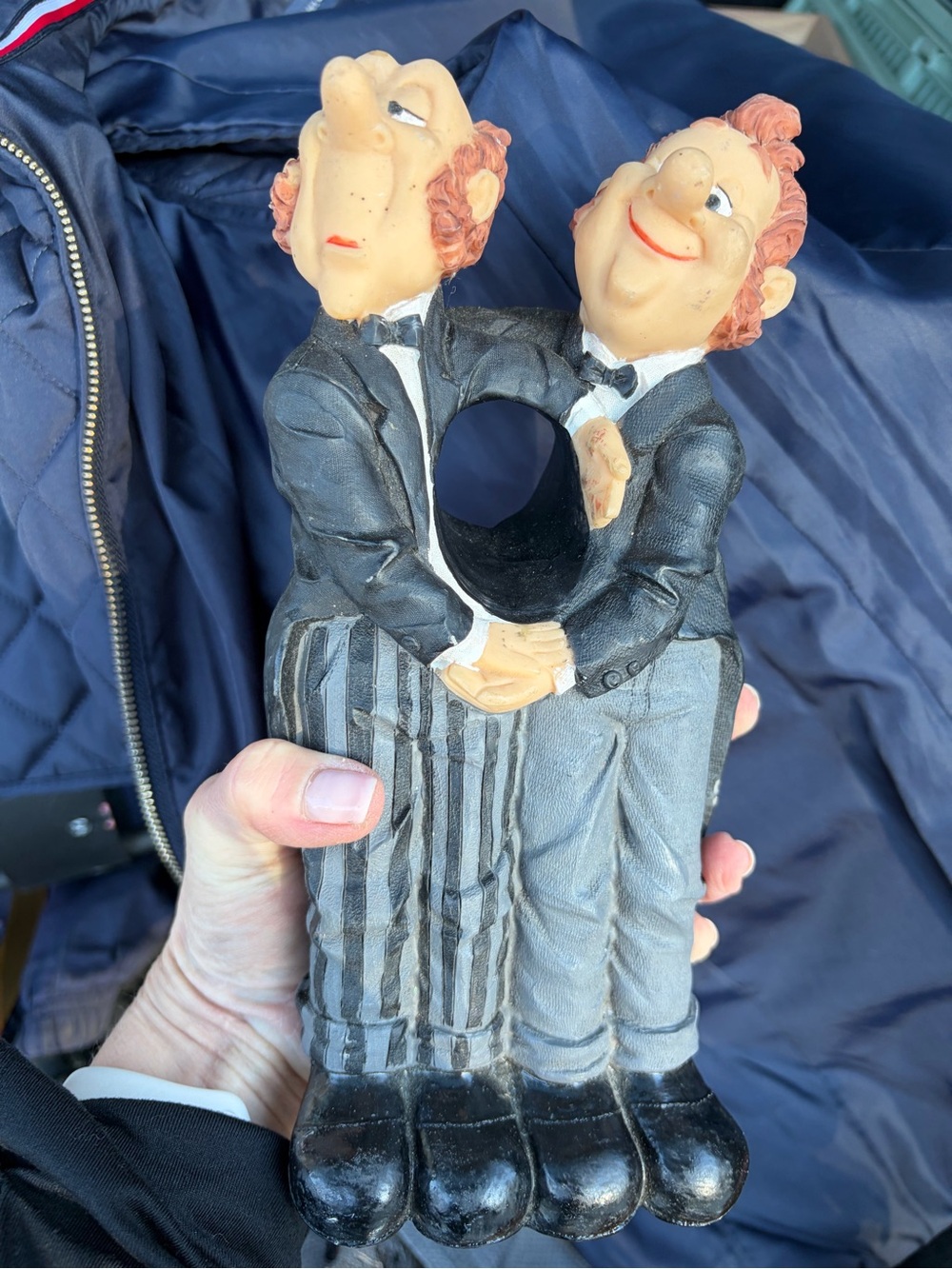 Ceramic Double Grooms Figurine in Black and Gray